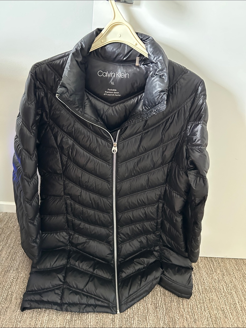 Calvin Klein Black long Chevron Quilted Packable Puffer